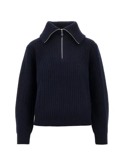 Weekend Max Mara Wool Zip-up Roll-neck Jumper In Blue