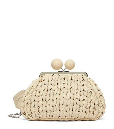 Weekend Max Mara Woven Leather Pasticcino Clutch Bag In White