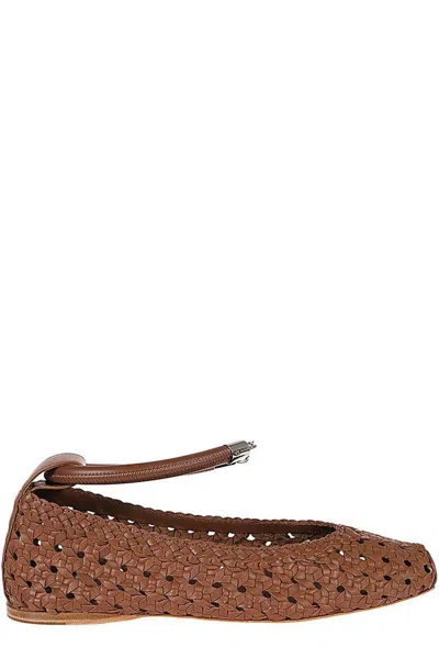 Weekend Max Mara Woven Square Toe Ballet Flats In Brown