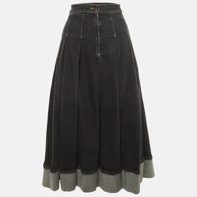 Pre-owned Weekend Max Mara X 24 By Kate Phelan Black Denim Pleated Skirt Xl