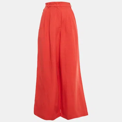 Weekend Max Mara X Lilly Aldridge Red Crepe & Linen Wide Leg Trousers