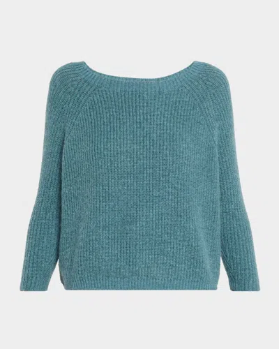 Weekend Max Mara Xeno Crewneck 3/4-sleeve Rib Knit Sweater In Blue