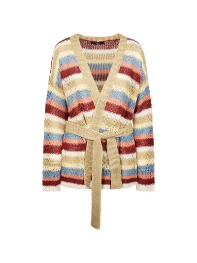 Weekend Max Mara Yarn Striped-pattern Belted Cardigan In Multi