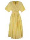Weekend Max Mara Linen Dress With Midi Length And Pleated Skirt In Yellow