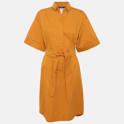 Pre-owned Weekend Max Mara Yellow Satin Belted Midi Dress S