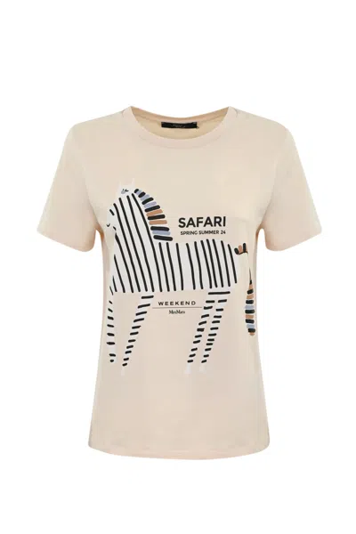 Weekend Max Mara Yen Cotton T-shirt With Safari Print In Greggio+st
