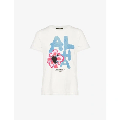 Weekend Max Mara Womens White Yen Graphic-print Cotton-jersey T-shirt