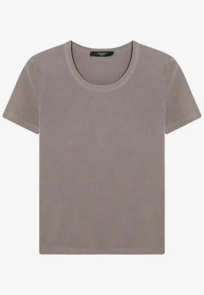 Weekend Max Mara Zanora Scoop-neck Ribbed T-shirt In Brown