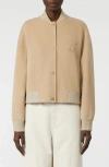 Weekend Max Mara Zelante Virgin Wool Blend Bomber Jacket In Brown