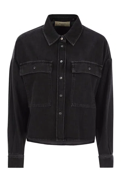 Weekend Max Mara Buttoned Long-sleeved Denim Shirt In Black