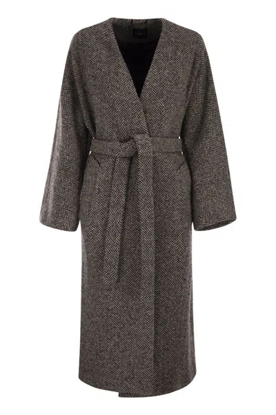 Weekend Max Mara Zenica - Wool Tweed Dressing Gown Coat In Gray