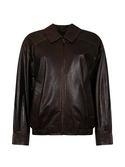 Weekend Max Mara Zip-up Leather Jacket In Brown
