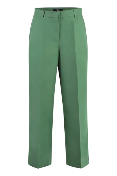 Weekend Max Mara Zircone Cotton-linen Trousers In Green