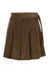 Weekend Max Mara Corduroy Zucca Mini Skirt With Belted Waist In Brown