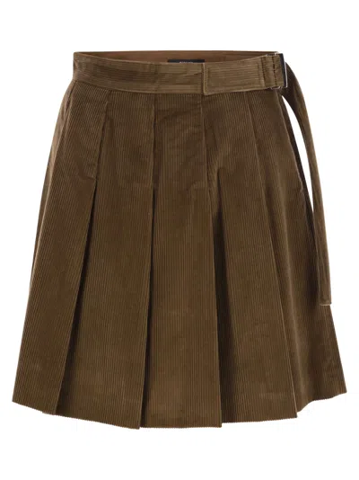 Weekend Max Mara Zucca Pleated Velvet Miniskirt In Brown