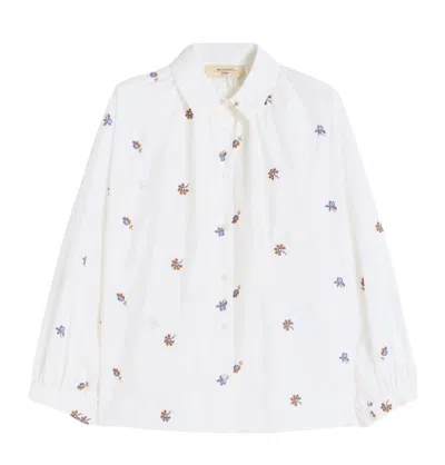 Weekend Pure Cotton Poplin Shirt With Delicate Embroidery In White
