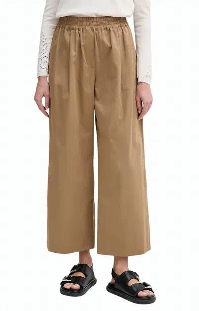 Weekend Pure Cotton Satin Elastic Waist Trousers In Brown