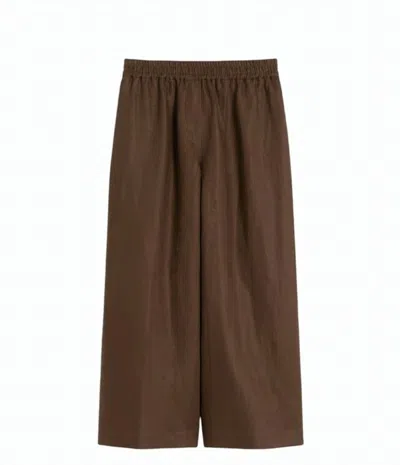 Weekend Pure Linen Elastic Waist Wide Trousers In Brown