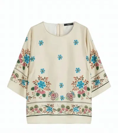 Weekend Pure Silk Twill Flared Crewneck Blouse In Neutral