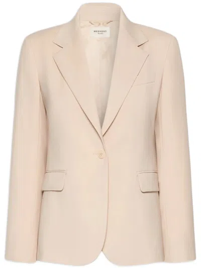 Weekend Structured Tailored Blazer With Notched Lapels And Flap Pockets In Neutral