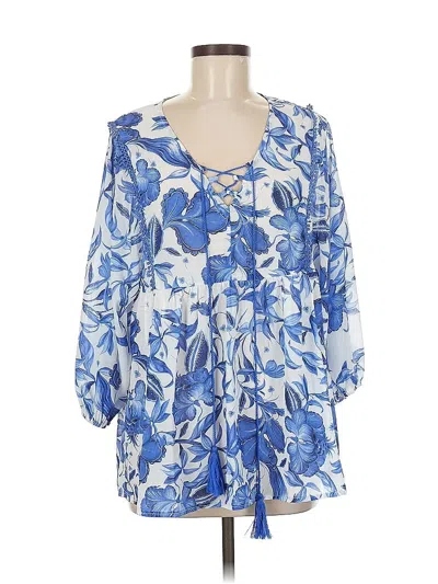 Pre-owned Weekend Suzanne Betro 3/4 Sleeve Blouse In Blue