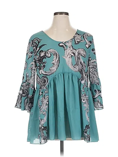 Pre-owned Weekend Suzanne Betro 3/4 Sleeve Blouse In Blue