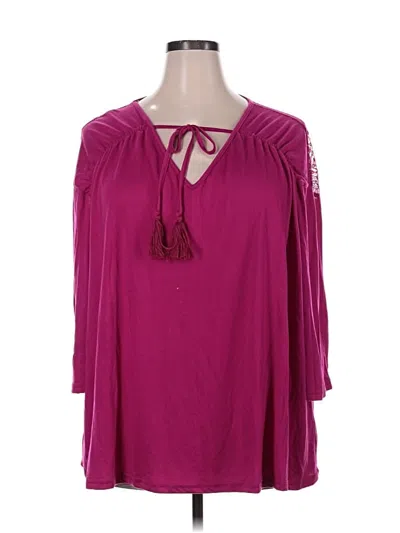Pre-owned Weekend Suzanne Betro 3/4 Sleeve Blouse In Burgundy