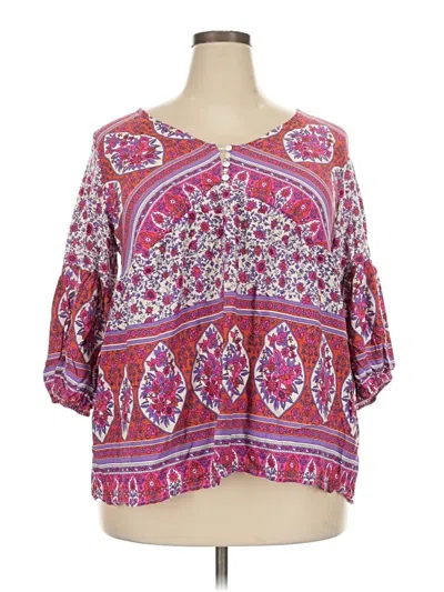 Pre-owned Weekend Suzanne Betro 3/4 Sleeve Blouse In Purple