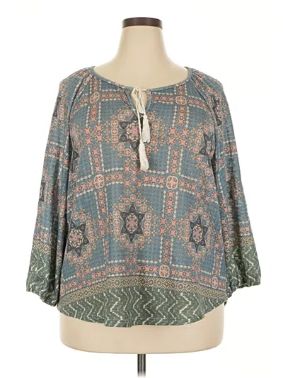 Pre-owned Weekend Suzanne Betro 3/4 Sleeve Blouse In Teal