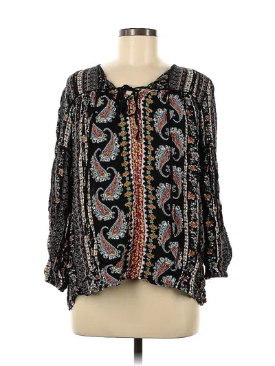 Pre-owned Weekend Suzanne Betro Long Sleeve Blouse In Black