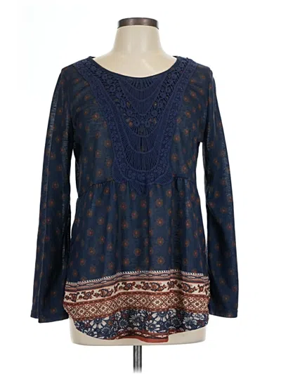 Pre-owned Weekend Suzanne Betro Long Sleeve Blouse In Blue