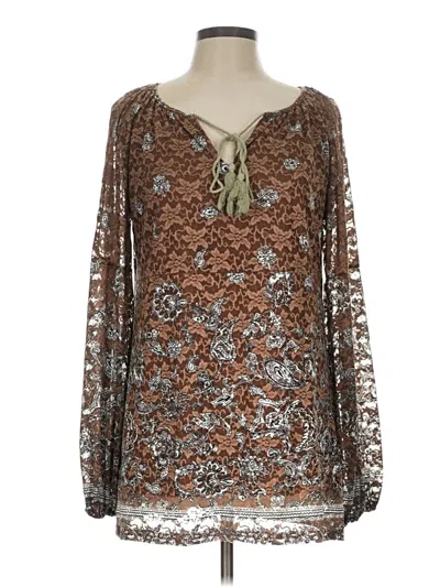 Pre-owned Weekend Suzanne Betro Long Sleeve Blouse In Brown