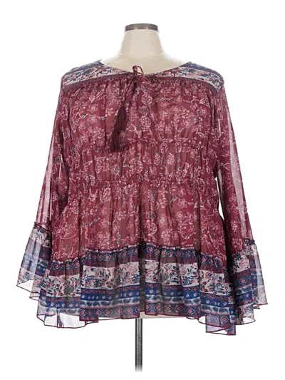 Pre-owned Weekend Suzanne Betro Long Sleeve Blouse In Burgundy