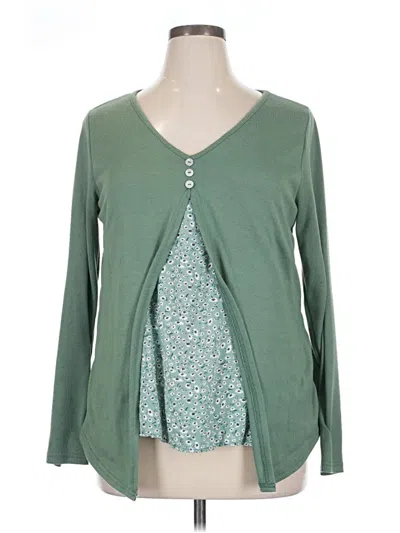 Pre-owned Weekend Suzanne Betro Long Sleeve Top Green Sweetheart Neckline Tops