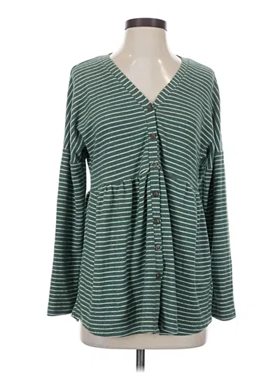 Pre-owned Weekend Suzanne Betro Long Sleeve Top Green V-neck Tops