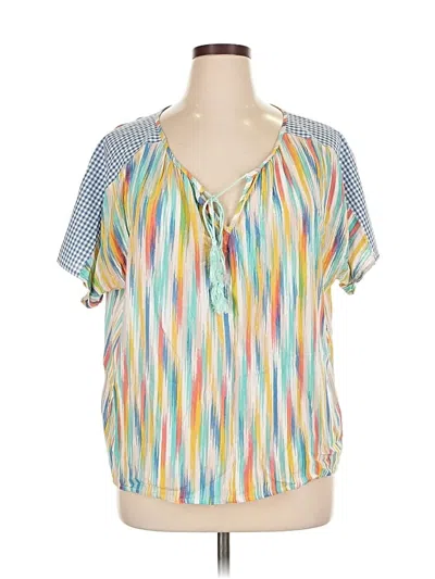 Pre-owned Weekend Suzanne Betro Short Sleeve Blouse In Blue