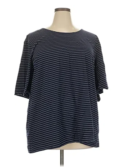 Pre-owned Weekend Suzanne Betro Short Sleeve Top Black Stripes Pattern Boatneck Tops