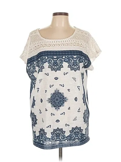 Pre-owned Weekend Suzanne Betro Short Sleeve Top Ivory Scoop Neck Tops In White