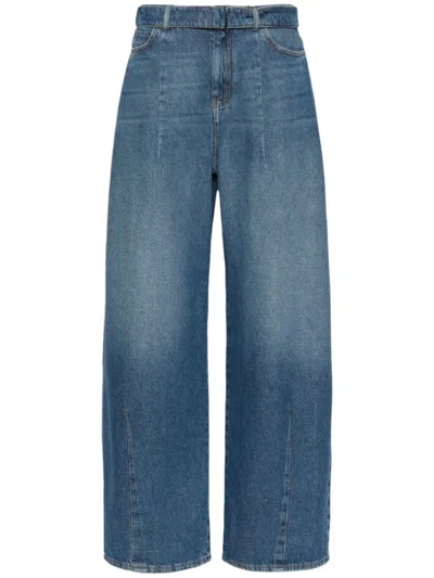 Weekend Wide-leg Denim Pants With High Waist And Fabric Belt In Blue