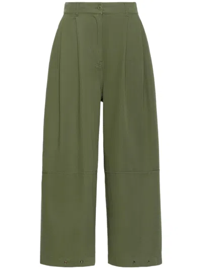 Weekend High-waisted Olive Green Cropped Pants With Front Pleats And Relaxed Fit