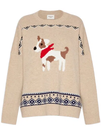 Weekend Wkdpavidi Dog Motif Geometric Knit Sweater In Brown