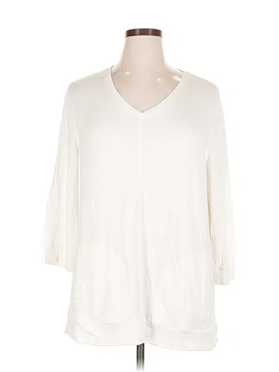 Pre-owned Weekends By Chico's 3/4 Sleeve Top Ivory V Neck Tops In White