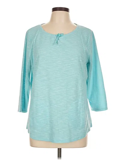 Pre-owned Weekends By Chico's 3/4 Sleeve Top Teal Boatneck Tops In Blue