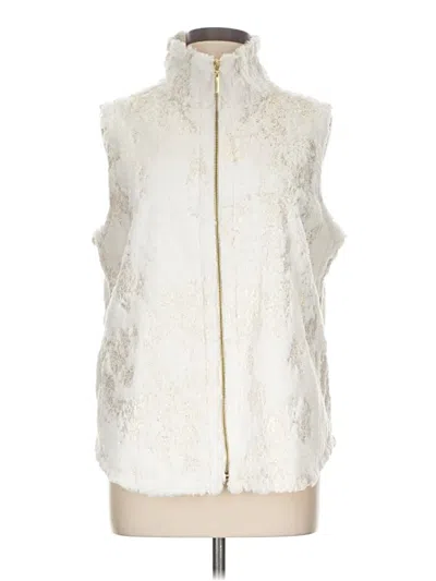 Pre-owned Weekends By Chico's Faux Fur Vest In Ivory