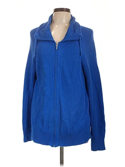 Pre-owned Weekends By Chico's Long Sleeve Top Blue Collared Neckline Tops