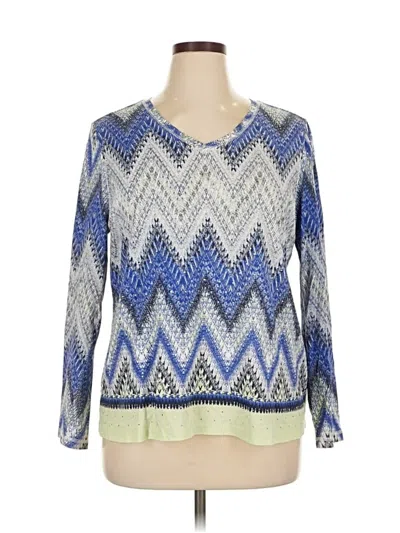 Pre-owned Weekends By Chico's Long Sleeve Top Blue V-neck Tops