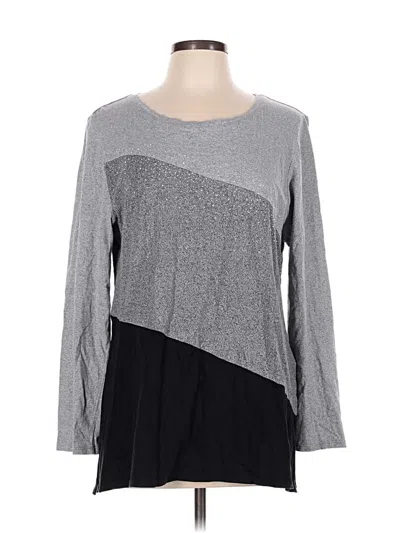 Pre-owned Weekends By Chico's Long Sleeve Top Gray Crew Neck Tops