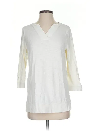 Pre-owned Weekends By Chico's Long Sleeve Top Ivory V-neck Tops In White
