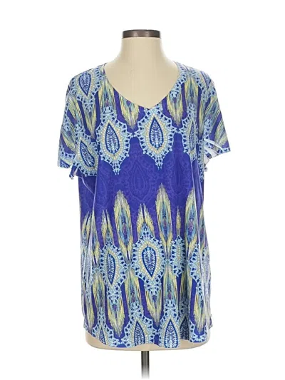 Pre-owned Weekends By Chico's Short Sleeve Blouse In Blue