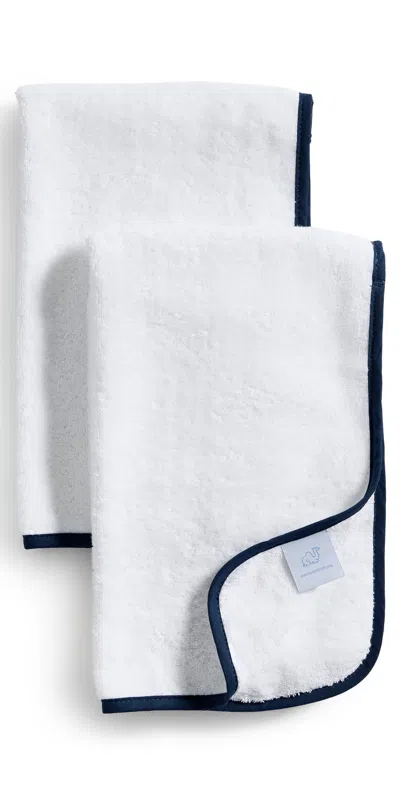 Weezie Signature Hand Towels 2 Pack Navy On White